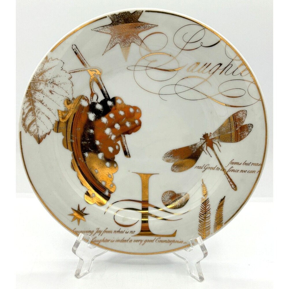 Pottery Barn Salad Dessert Plates Bone China Poetry‎ Gold Trimmed 8.5" Set of 4 - Picture 16 of 16